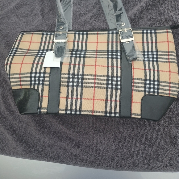 Plaid Shoulder Bag with Black Accents - Picture 4 of 4